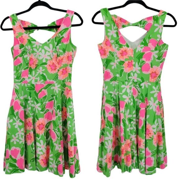 Lilly Pulitzer 80's Everything Nice Freja' Floral Fit & Flare Dress Pockets Sz 2 - Picture 1 of 12